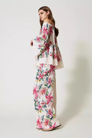 TWINSET | Pantaloni in misto lino con stampa a fiori