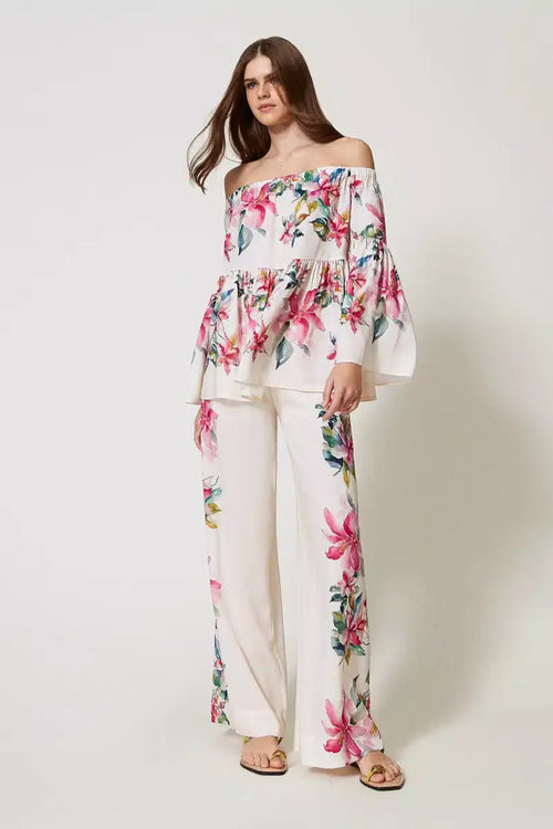 TWINSET | Pantaloni in misto lino con stampa a fiori