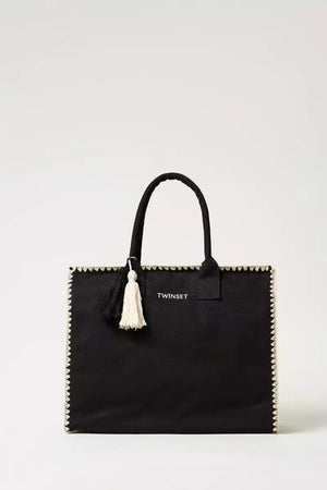 TWINSET | Borsa shopper in canvas con ricamo