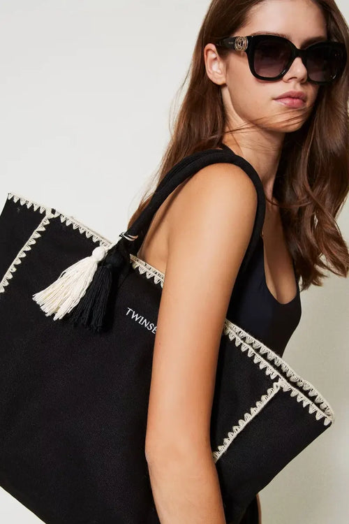 TWINSET | Borsa shopper in canvas con ricamo