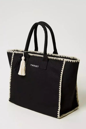 TWINSET | Borsa shopper in canvas con ricamo