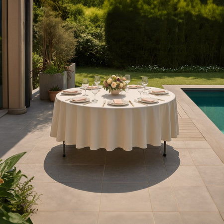 Tavolo tondo con gambe pieghevoli per campeggio e catering