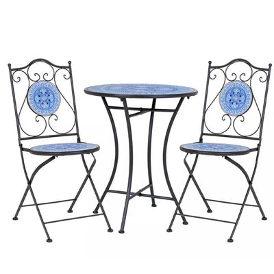Tavolino tondo Bisanzio e sedie pieghevoli in acciaio per esterno da bar e giardino