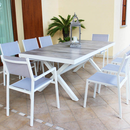 Tavolo "Mykonos" in alluminio e Gres porcellanato per esterno 200x100