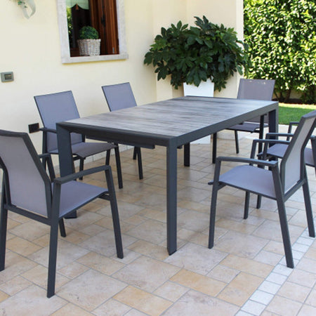 Tavolo allungabile "Bahamas" in alluminio e Gres porcellanato per esterno 175\235x100