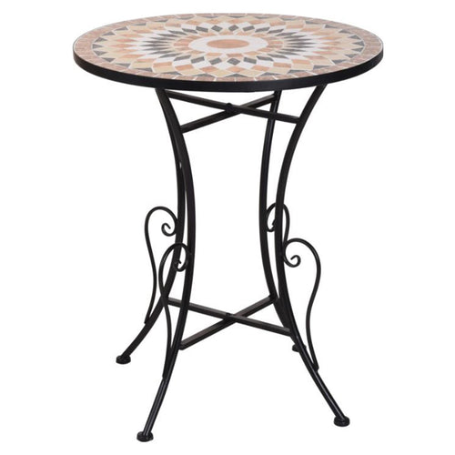 Tavolino tondo con mosaico in acciaio verniciato e piano in ceramica da giardino Ø 60 cm