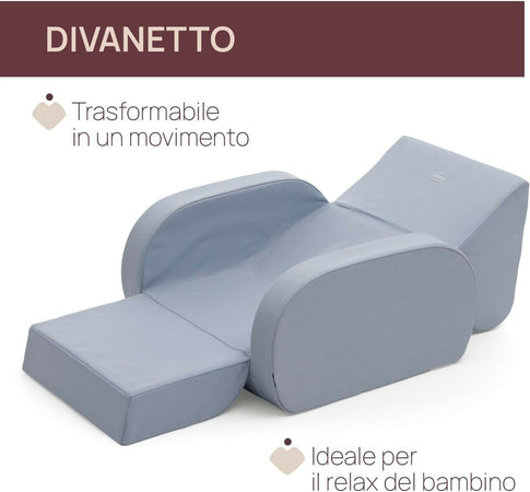 Chicco Twist - Poltroncina per Bambini Trasformabile in Chaise Longue e Divanetto, Sedia per Bambini con 3 Configurazioni, Comoda e Leggera, Si Trasforma con 1 Gesto - Per Bambini 12+ Mesi, colore POWDER BLUE