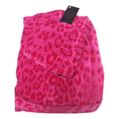Accappatoio Roberto Cavalli Leo L/XL in spugna velours 100% cotone, effetto vellutato e idrospugna interna, con cappuccio e tasche, fantasia animalier, Made in Italy.