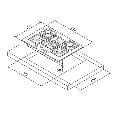Telma flat75 piano cottura a gas ad incasso 5 fuochi 75 cm colore tg 54 tartufo