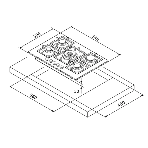 Telma flat75 piano cottura a gas ad incasso 5 fuochi 75 cm colore tg 54 tartufo