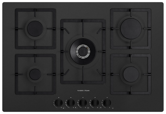 Telma flat75 piano cottura a gas ad incasso 5 fuochi 75 cm colore tg 26 nero matt