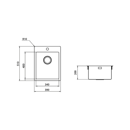 Telma sr3900 lavello a 1 vasca per installazione slim/filotop in acciaio inox 39x51 cm maki mix-r