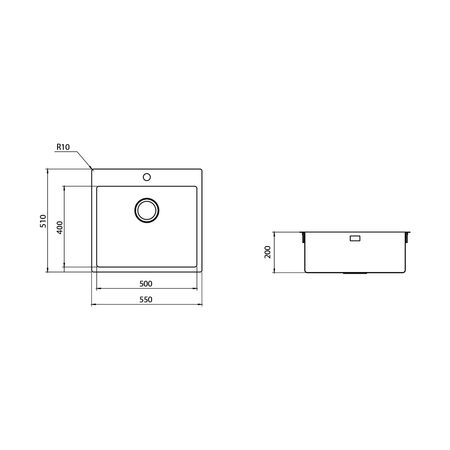 Telma sr5500 lavello a 1 vasca per installazione slim/filotop in acciaio inox 55x51 cm maki mix-r