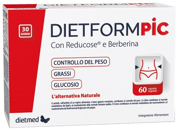Dietformpic 60cps (30 giorni di trattamento). Con Reducose e Berberina per il controllo del peso, dei grassi e del glucosio.