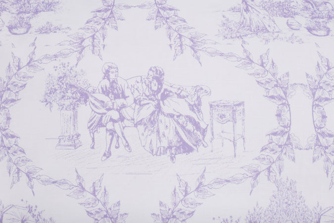 Completo letto lenzuola federe stampa digitale 100% cotone, made in italy TOILE DE JOUY VIOLETTA
