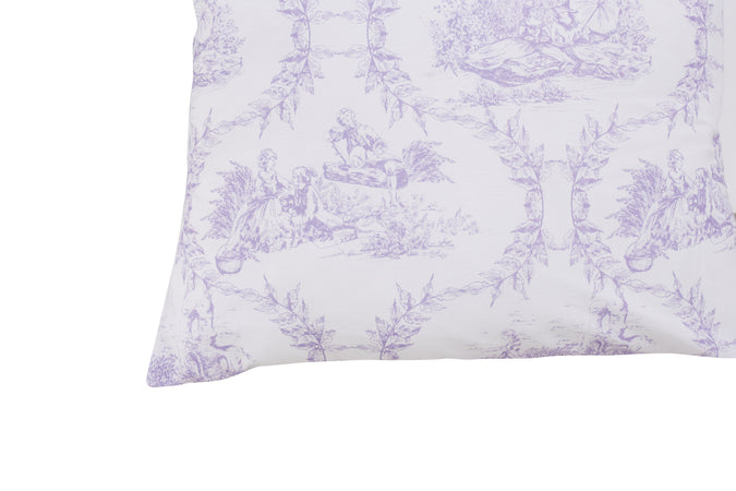 Completo letto lenzuola federe stampa digitale 100% cotone, made in italy TOILE DE JOUY VIOLETTA