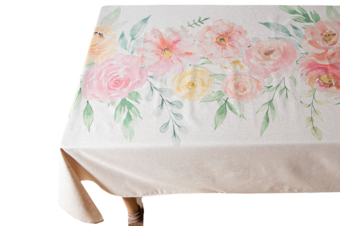 Tovaglia in misto lino stampato morbida resistente elegante made in italy FIORI ROSA