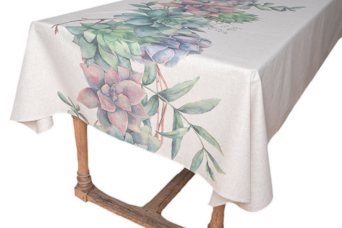 Tovaglia in misto lino stampato morbida resistente elegante made in italy SUCCULENTE