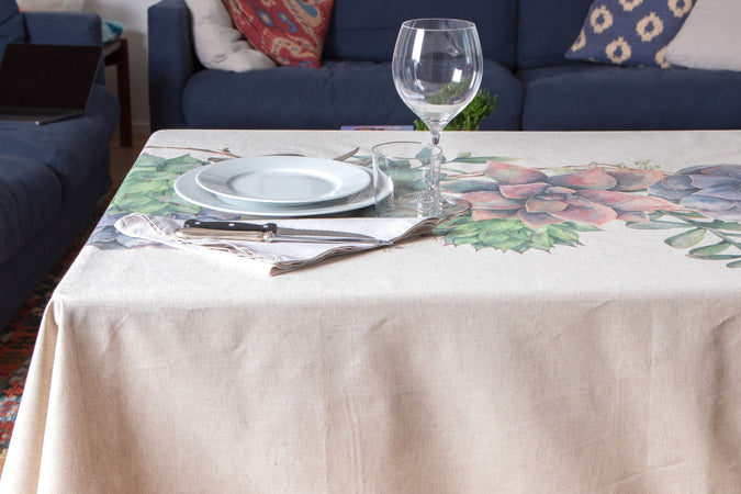 Tovaglia in misto lino stampato morbida resistente elegante made in italy SUCCULENTE