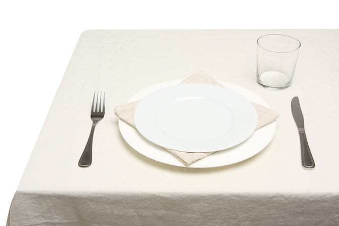 Tovaglia da tavola in 100% puro lino lavato delavè stone washed morbido resistente elegante made in italy  Avorio con Frou Fou Bordeaux