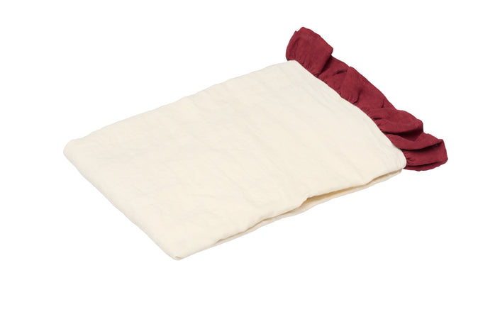 Tovaglia da tavola in 100% puro lino lavato delavè stone washed morbido resistente elegante made in italy  Avorio con Frou Fou Bordeaux