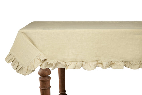 Tovaglia da tavola in 100% puro lino lavato delavè stone washed morbido resistente elegante made in italy  Sabbia con Frou Frou