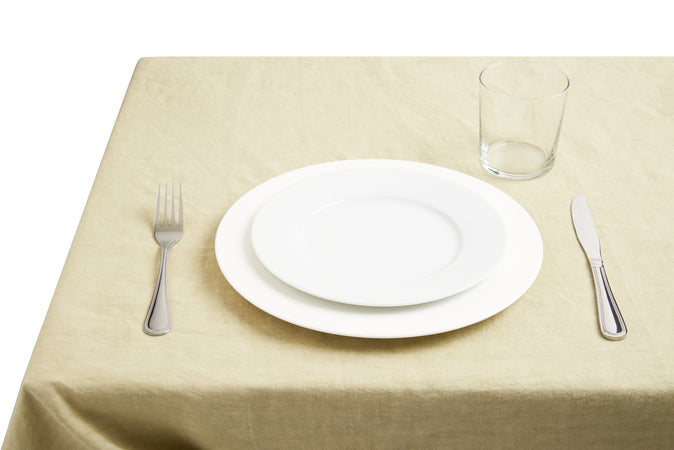 Tovaglia da tavola in 100% puro lino lavato delavè stone washed morbido resistente elegante made in italy  Sabbia con Frou Frou