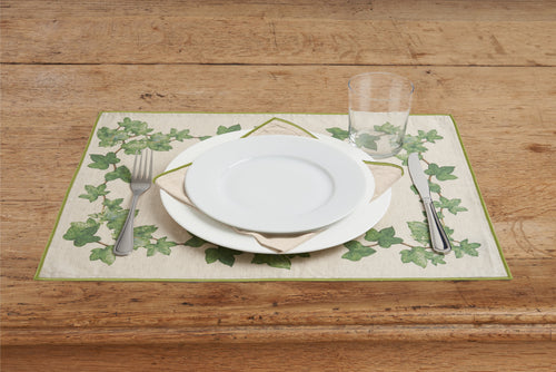 Set di 2 tovagliette americane e 2 tovaglioli colazione coppia tovagliette e tovaglioli in misto lino stampa floreale fiori morbide resistenti eleganti made in italy EDERA con Cordoncino Verde