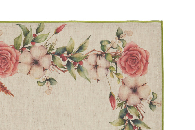 Set di 2 tovagliette americane e 2 tovaglioli colazione coppia tovagliette e tovaglioli in misto lino stampa floreale fiori morbide resistenti eleganti made in italy FIOR DI COTONE con Cordoncino Verde