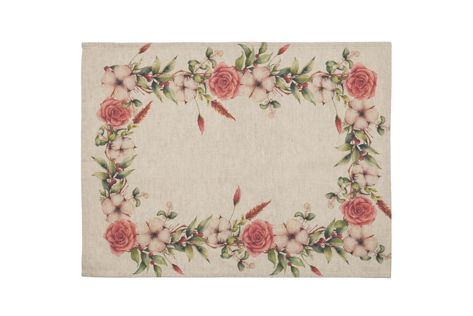 Set di 2 tovagliette americane colazione coppia tovagliette 35 X 50 CM in misto lino stampa floreale fiori  morbide resistenti eleganti made in italy FIOR DI COTONE
