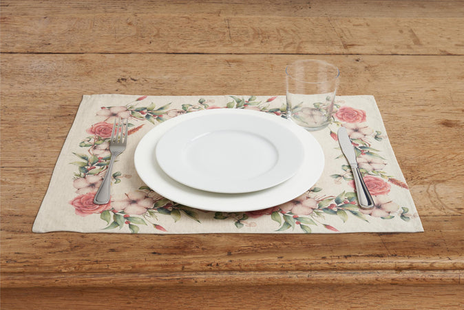 Set di 2 tovagliette americane colazione coppia tovagliette 35 X 50 CM in misto lino stampa floreale fiori  morbide resistenti eleganti made in italy FIOR DI COTONE