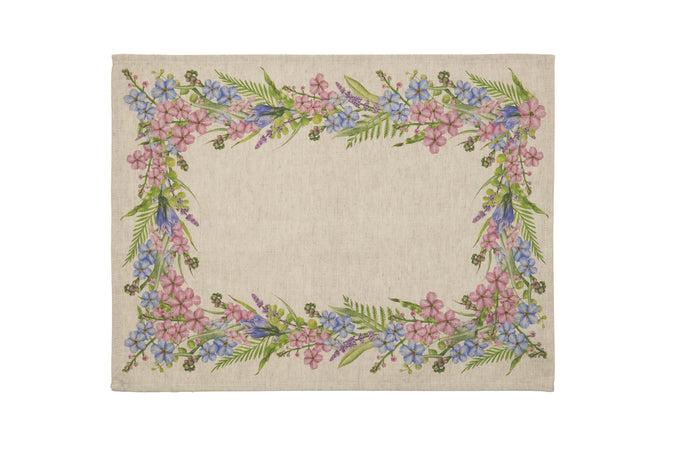 Set di 2 tovagliette americane colazione coppia tovagliette 35 X 50 CM in misto lino stampa floreale fiori  morbide resistenti eleganti made in italy FIORI DI CAMPO