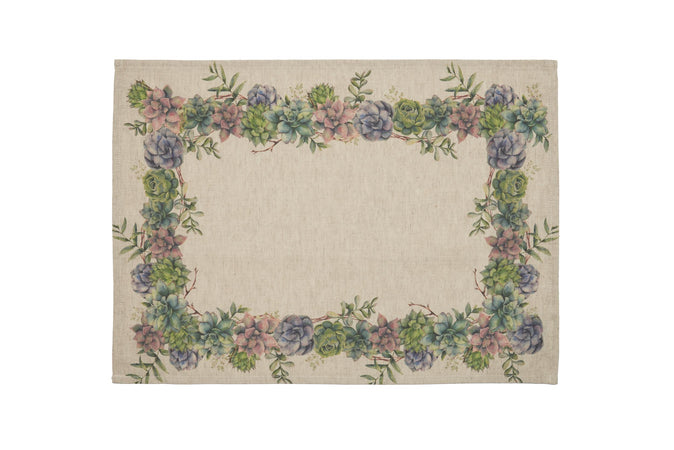 Set di 2 tovagliette americane colazione coppia tovagliette 35 X 50 CM in misto lino stampa floreale fiori  morbide resistenti eleganti made in italy SUCCULENTE