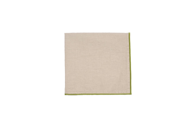 Set di 6 tovaglioli da tavola 40 X 40 CM in misto lino morbido resistente elegante made in italy NATURALE con Cordoncino Verde
