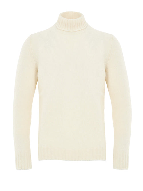 Gran Sasso Maglione Dolcevita Bianco in Lana Effetto Boucle da uomo
