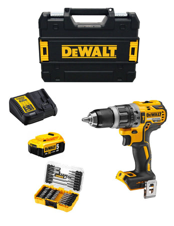 Trapano a Percussione DeWALT DCD796P1T (1 x 5,0 Ah + DCB115 + TSTAK II) + Set di 40 bits avvitamento