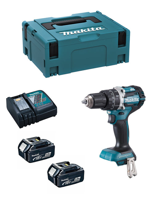 Trapano a Percussione MAKITA DHP484RTJ (2 x 5,0Ah + DC18RC + MAKPAC 2)
