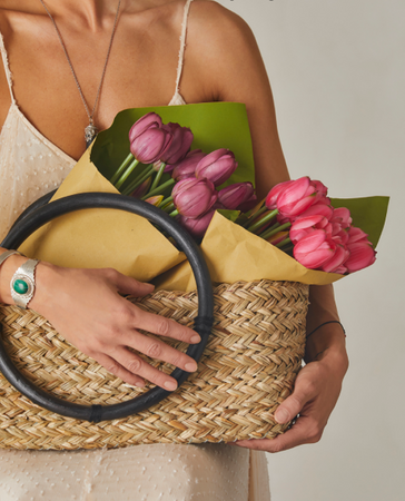 Fiore artificiale "tulipano" effetto realistico con stelo e foglie verdi