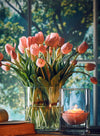 Fiore artificiale tulipano effetto realistico con stelo e foglie verdi