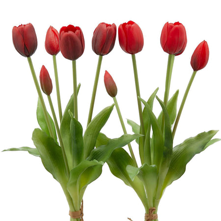 Fiore artificiale "tulipano" effetto realistico con stelo e foglie verdi