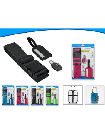 Cinghie Valigia 5X200cm + Lucchetto TSA per Valigia + Etichetta Tabella Nome per Valigia Colore Verde