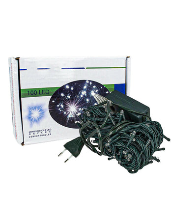 Luci Per Natale Catena 100 Led 9M Colore Bianco Caldo Giallo IP44 Lucciole Per Decorazioni Natalizie Con Filo Verde