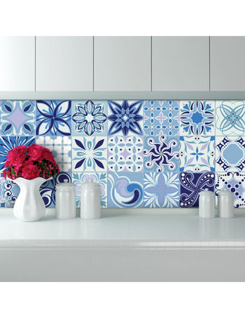 Set di 30 adesivi murali Mosaico cementine blu, 10  10 cm 0363 Ambiance