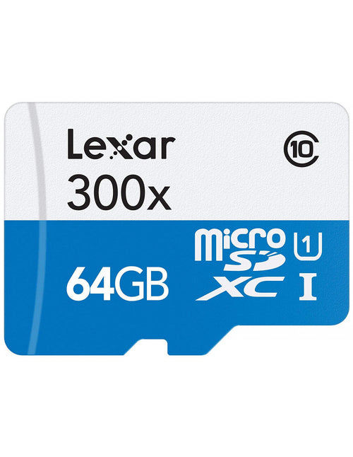 Scheda di Memoria Lexar MicroSDHC 300x, Classe 10, 64 GB, Bianco/Blu