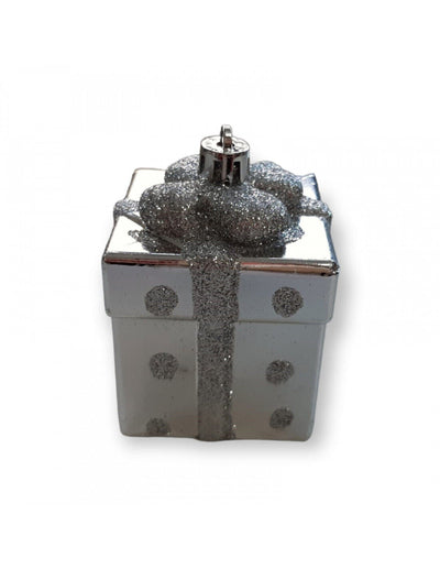 Decorazione per albero di natale pacchetti regalo argento