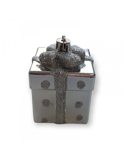 Decorazione per albero di natale pacchetti regalo argento