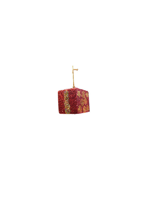 DECORAZIONE ALBERO PACCHETTO REGALO GLITTER ROSSO ORO 6X6 CM CONFEZIONE 6 PZ