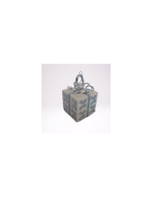 DECORAZIONE ALBERO CONF 6 PZ PACCHETTO REGALO GLITTER ARGENTO 6X6 CM