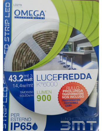 Striscia LED SMD5050 Lunghezza 3 Metri, k 6000, Bianco Omega Electric Line LD279