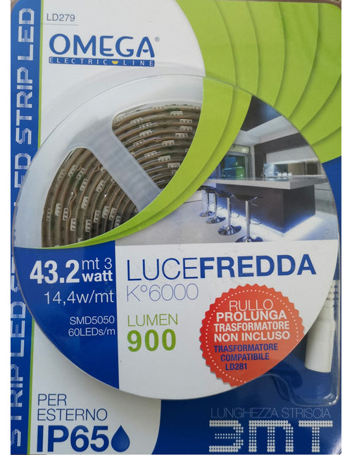 Striscia LED SMD5050 Lunghezza 3 Metri, k 6000, Bianco Omega Electric Line LD279